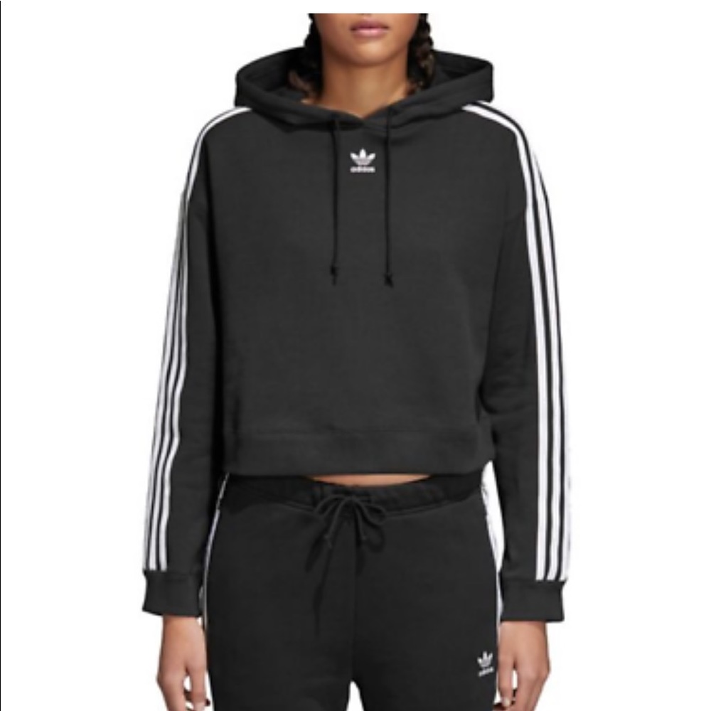 Women’s Adidas Originals Center Trefoil Logo Cropped Hoodie